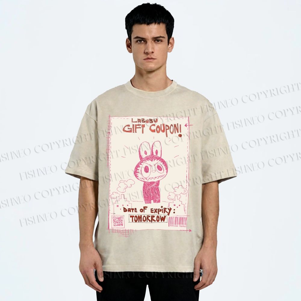 Unisex Vintage Labubu Graffiti Printed Washed Tee