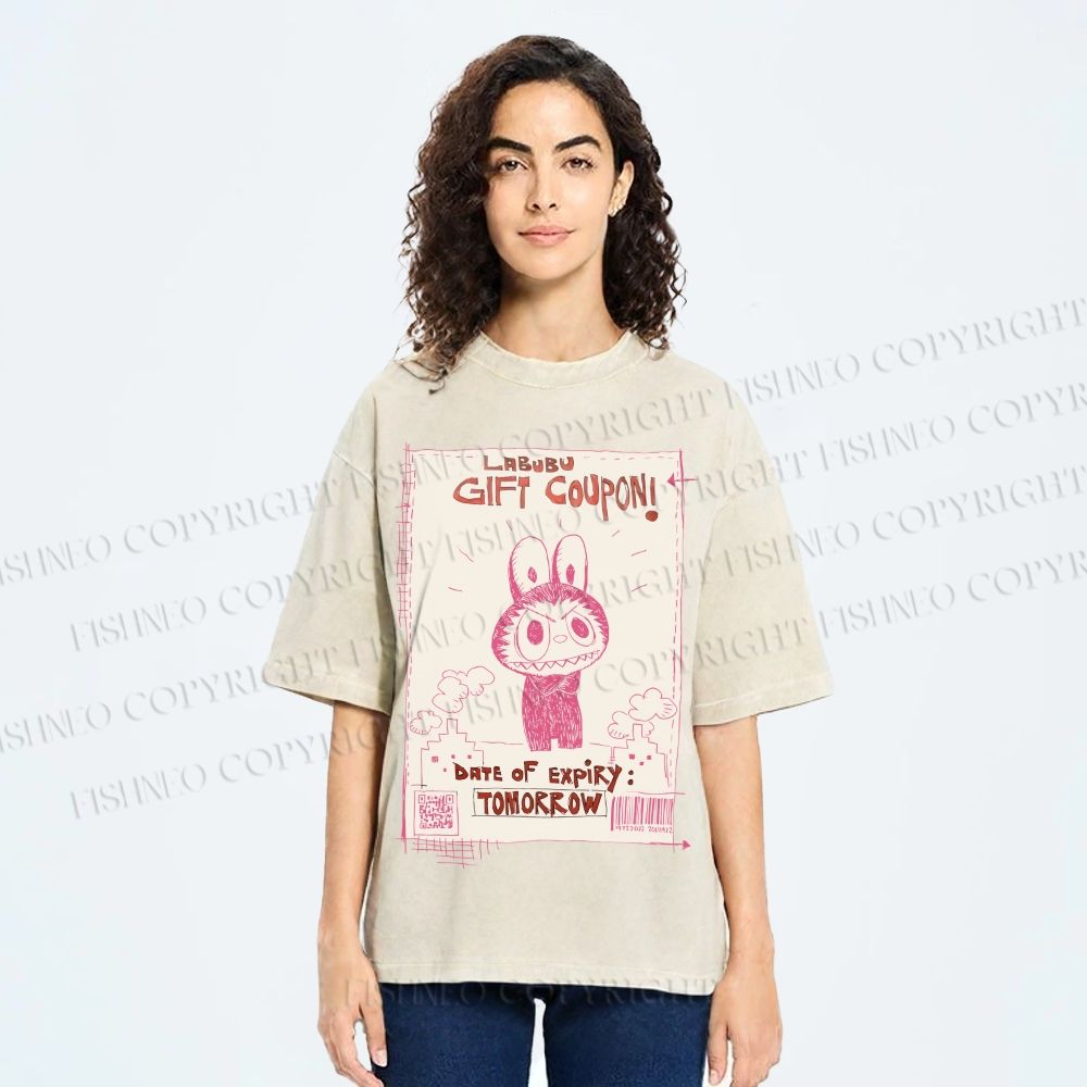 Unisex Vintage Labubu Graffiti Printed Washed Tee
