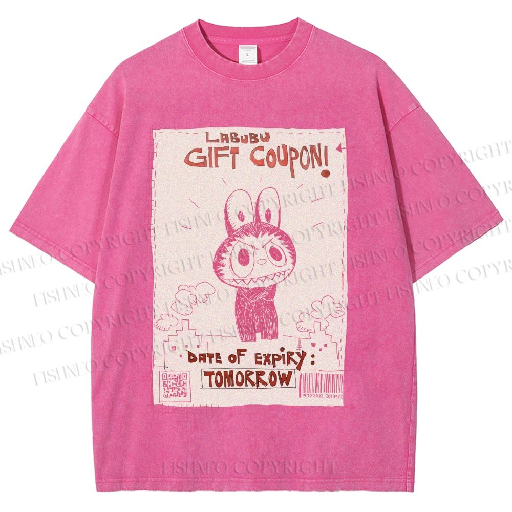 Unisex Vintage Labubu Graffiti Printed Washed Tee