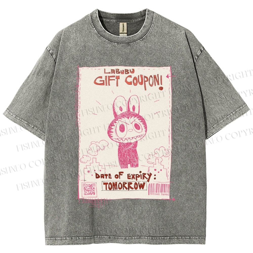 Unisex Vintage Labubu Graffiti Printed Washed Tee