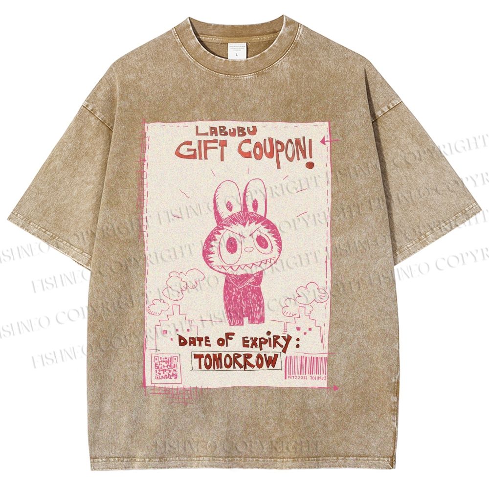 Unisex Vintage Labubu Graffiti Printed Washed Tee