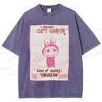 Unisex Vintage Labubu Graffiti Printed Washed Tee