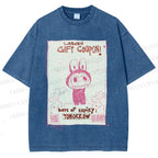 Unisex Vintage Labubu Graffiti Printed Washed Tee