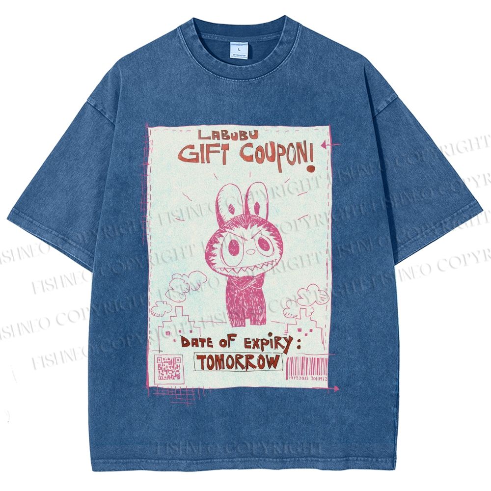 Unisex Vintage Labubu Graffiti Printed Washed Tee