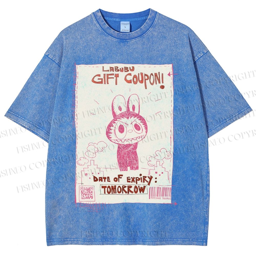 Unisex Vintage Labubu Graffiti Printed Washed Tee