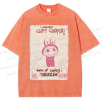 Unisex Vintage Labubu Graffiti Printed Washed Tee