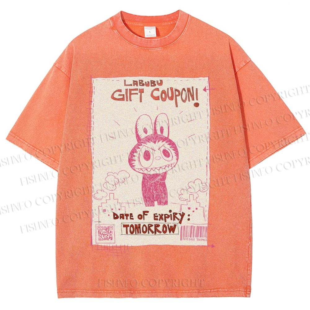 Unisex Vintage Labubu Graffiti Printed Washed Tee