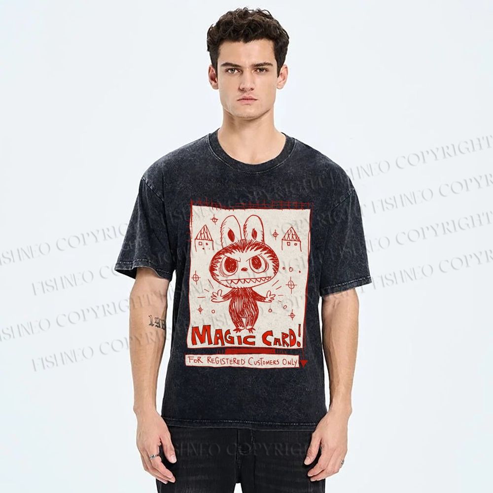 Unisex Vintage Labubu Graffiti Printed Washed Tee