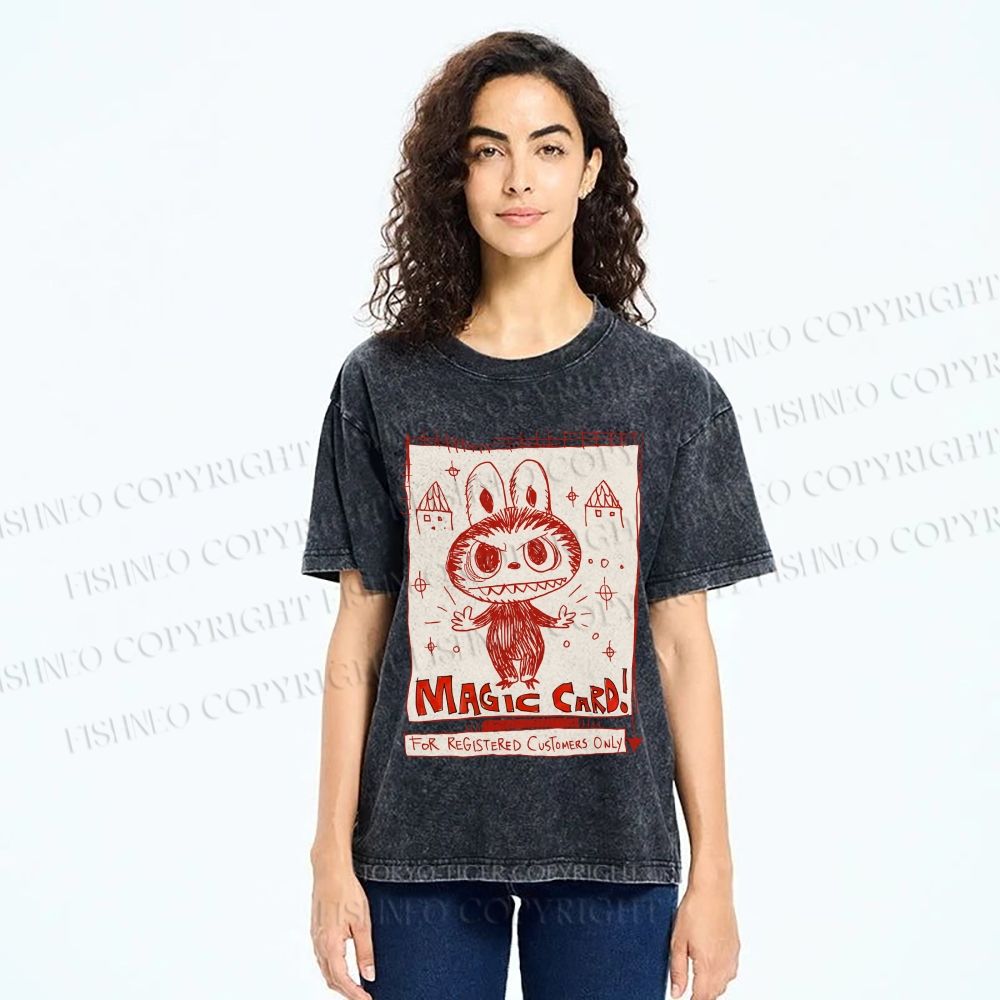 Unisex Vintage Labubu Graffiti Printed Washed Tee
