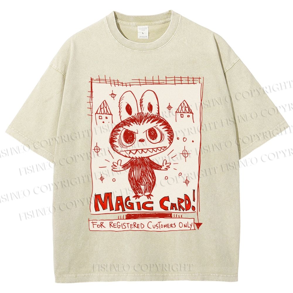 Unisex Vintage Labubu Graffiti Printed Washed Tee