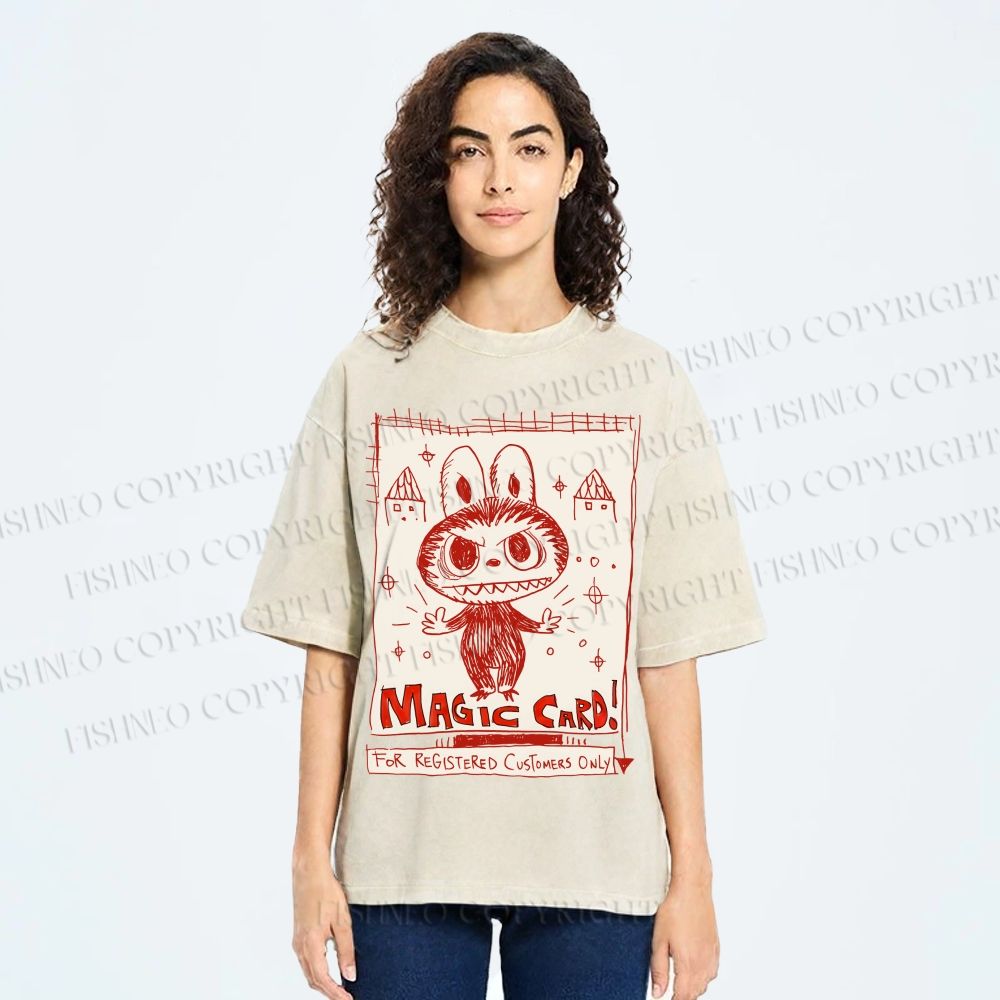 Unisex Vintage Labubu Graffiti Printed Washed Tee