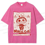 Unisex Vintage Labubu Graffiti Printed Washed Tee