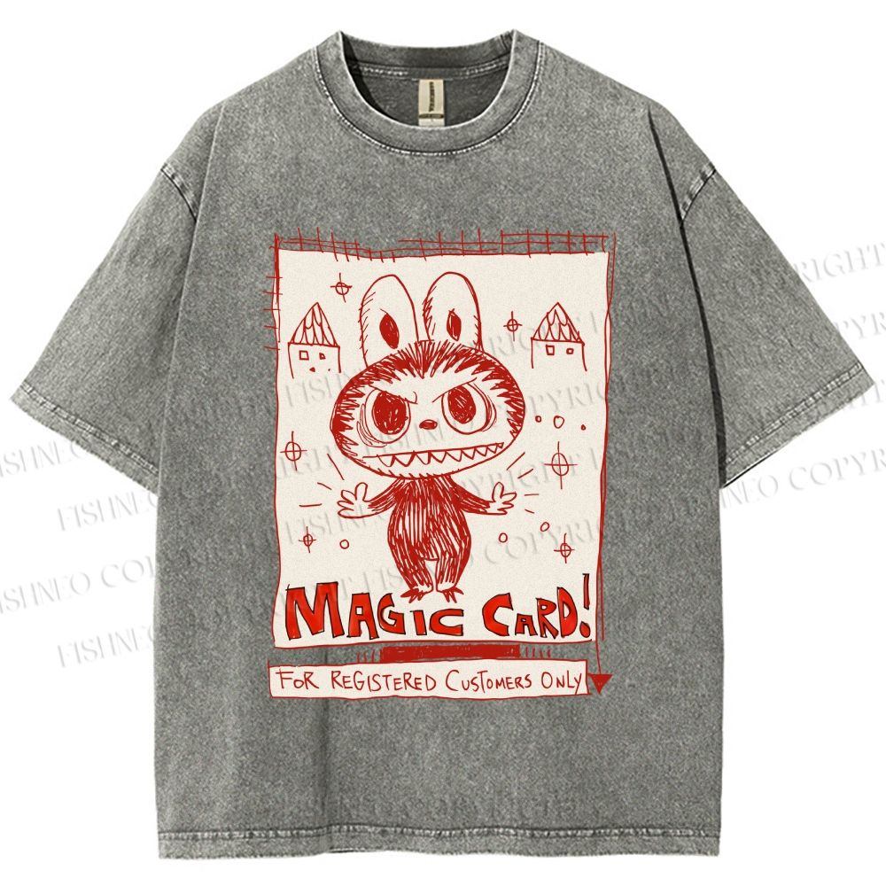 Unisex Vintage Labubu Graffiti Printed Washed Tee