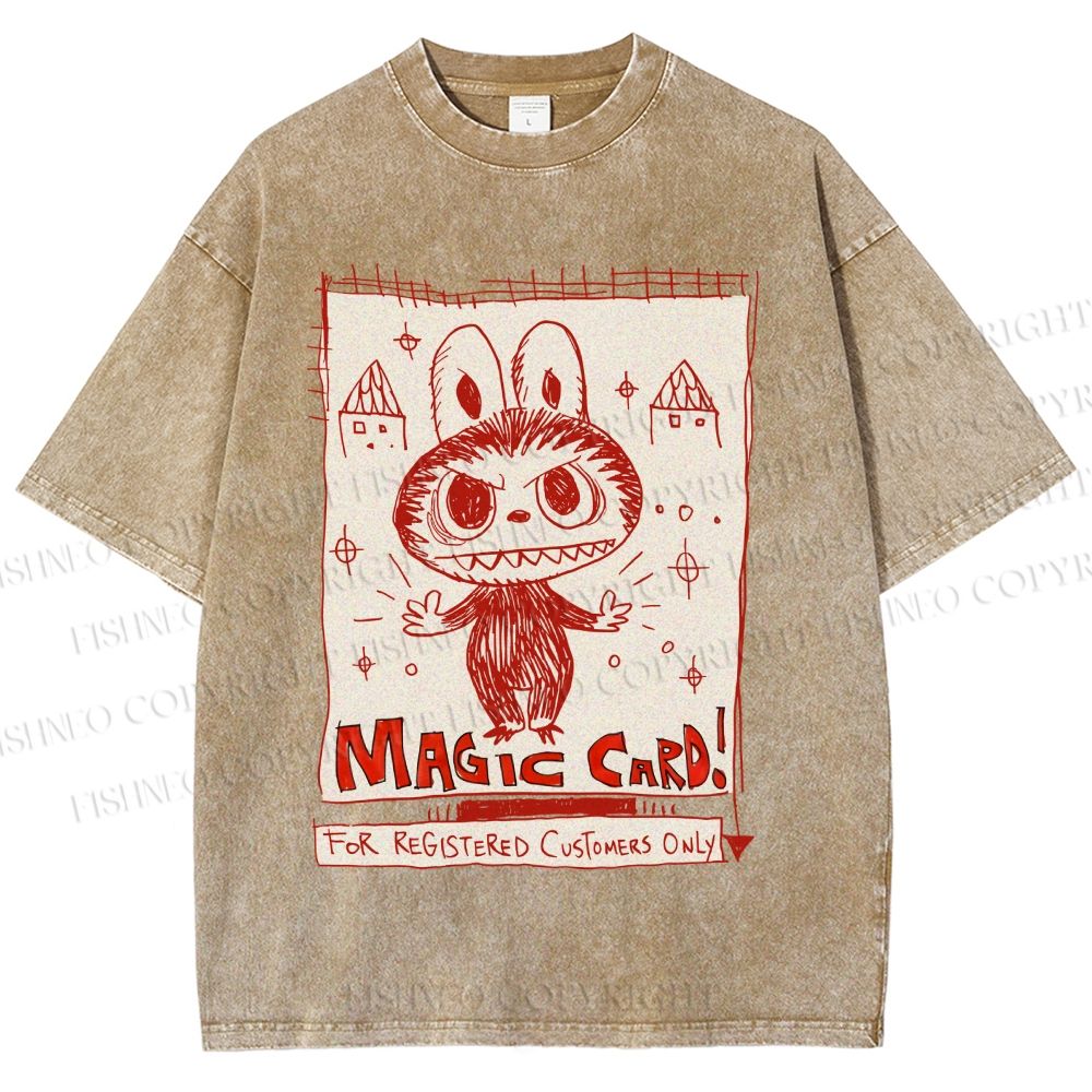 Unisex Vintage Labubu Graffiti Printed Washed Tee