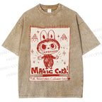 Unisex Vintage Labubu Graffiti Printed Washed Tee