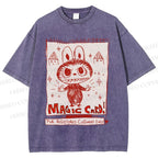 Unisex Vintage Labubu Graffiti Printed Washed Tee