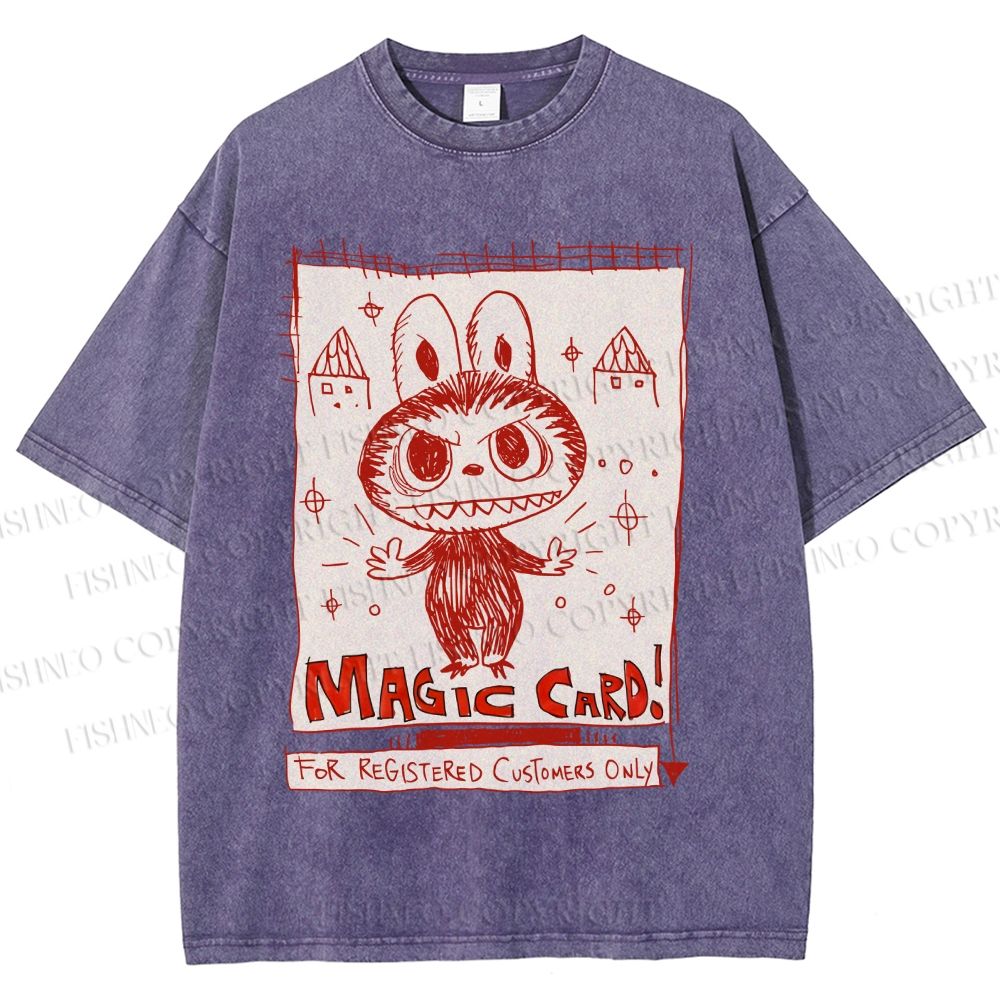 Unisex Vintage Labubu Graffiti Printed Washed Tee
