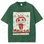Unisex Vintage Labubu Graffiti Printed Washed Tee