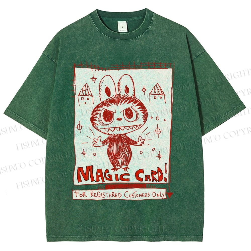 Unisex Vintage Labubu Graffiti Printed Washed Tee