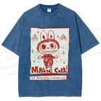 Unisex Vintage Labubu Graffiti Printed Washed Tee