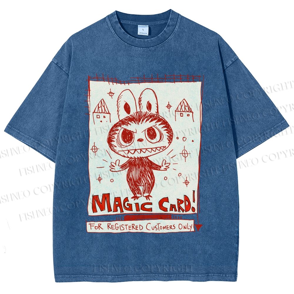 Unisex Vintage Labubu Graffiti Printed Washed Tee