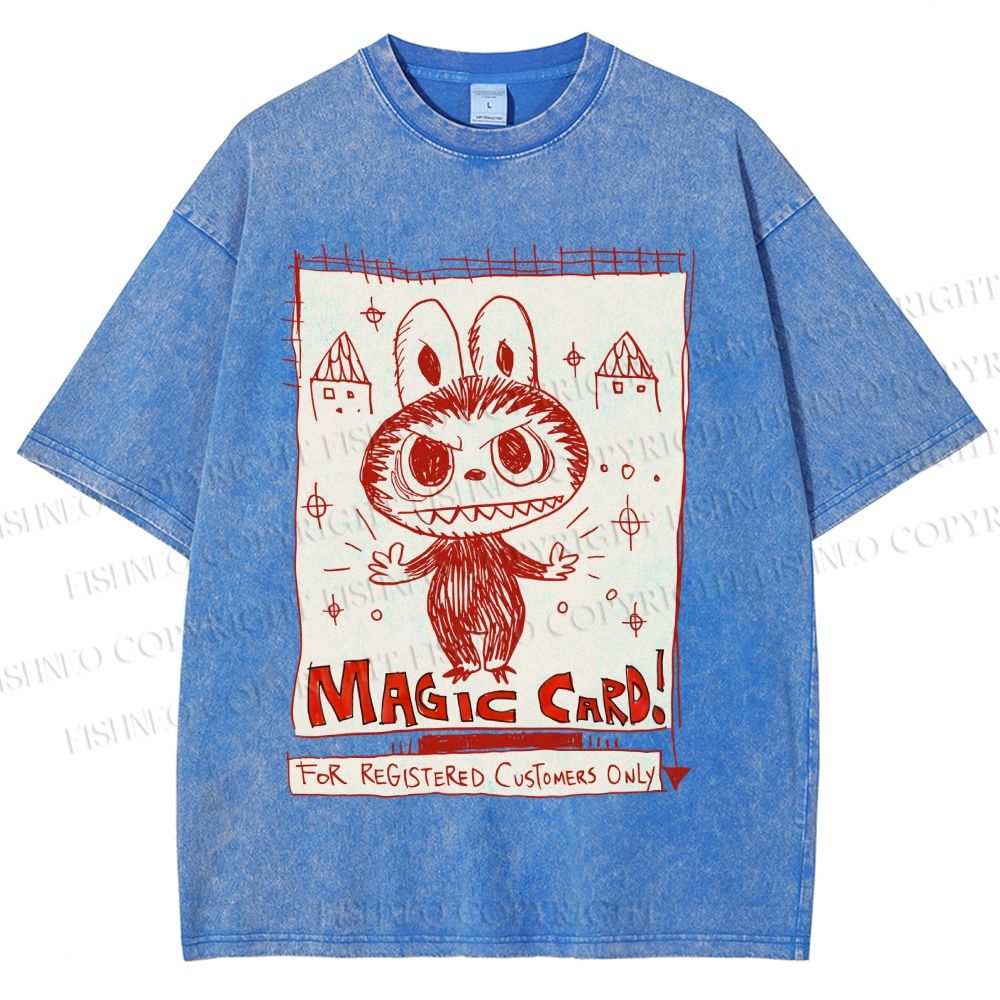 Unisex Vintage Labubu Graffiti Printed Washed Tee