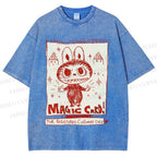 Unisex Vintage Labubu Graffiti Printed Washed Tee