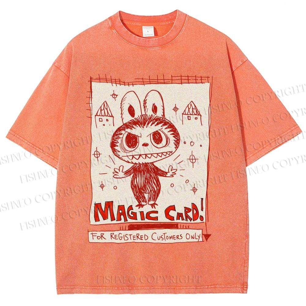 Unisex Vintage Labubu Graffiti Printed Washed Tee