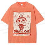 Unisex Vintage Labubu Graffiti Printed Washed Tee