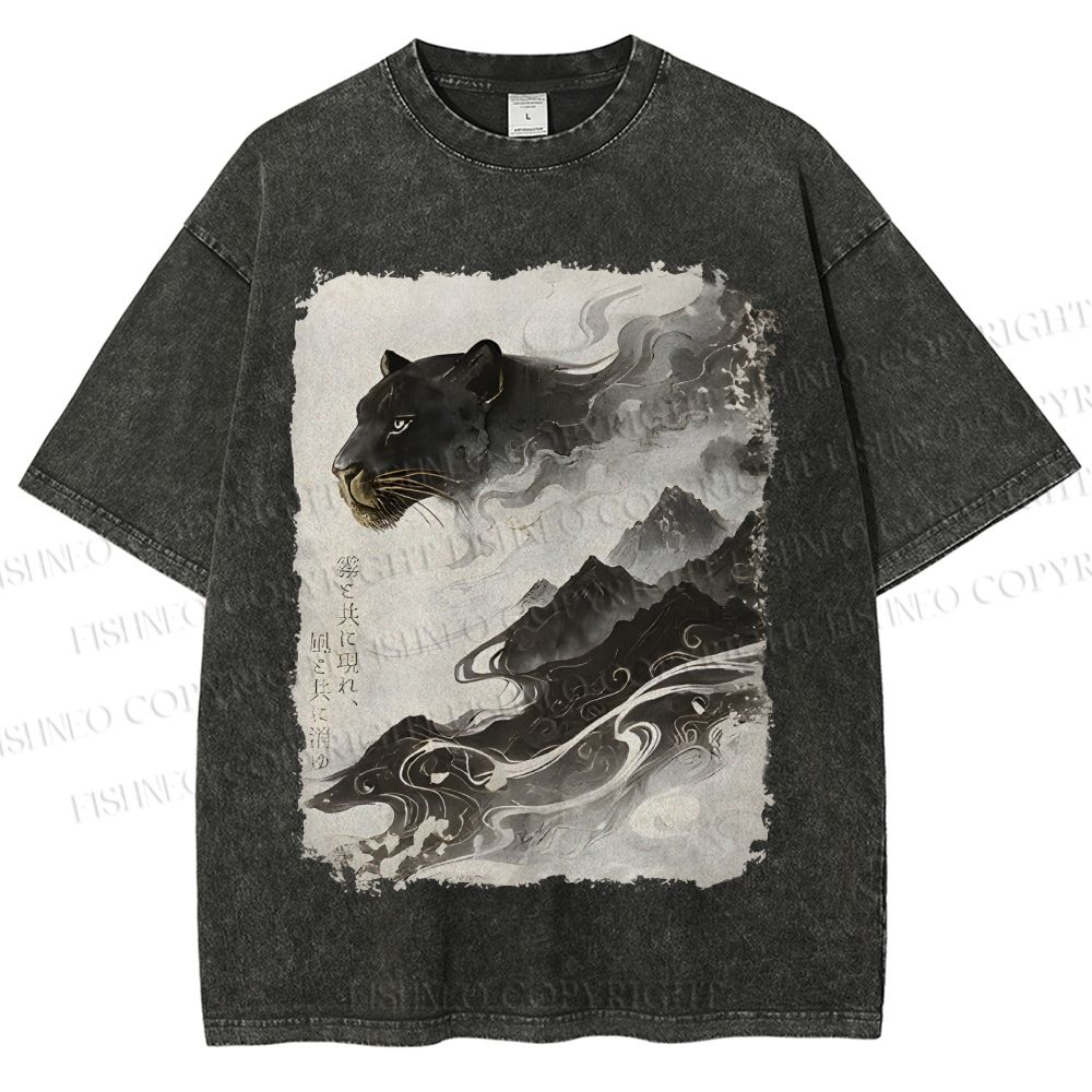 Unisex Vintage Smog Panther Printed Washed Tee