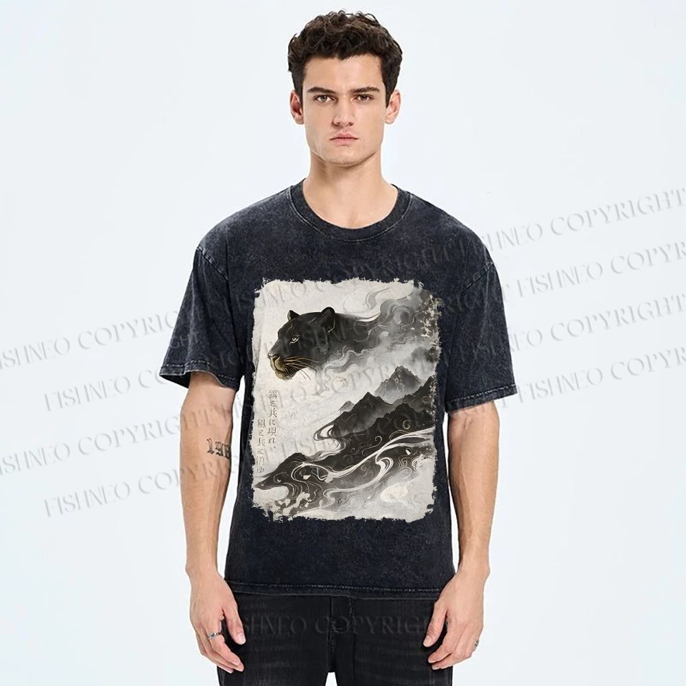 Unisex Vintage Smog Panther Printed Washed Tee