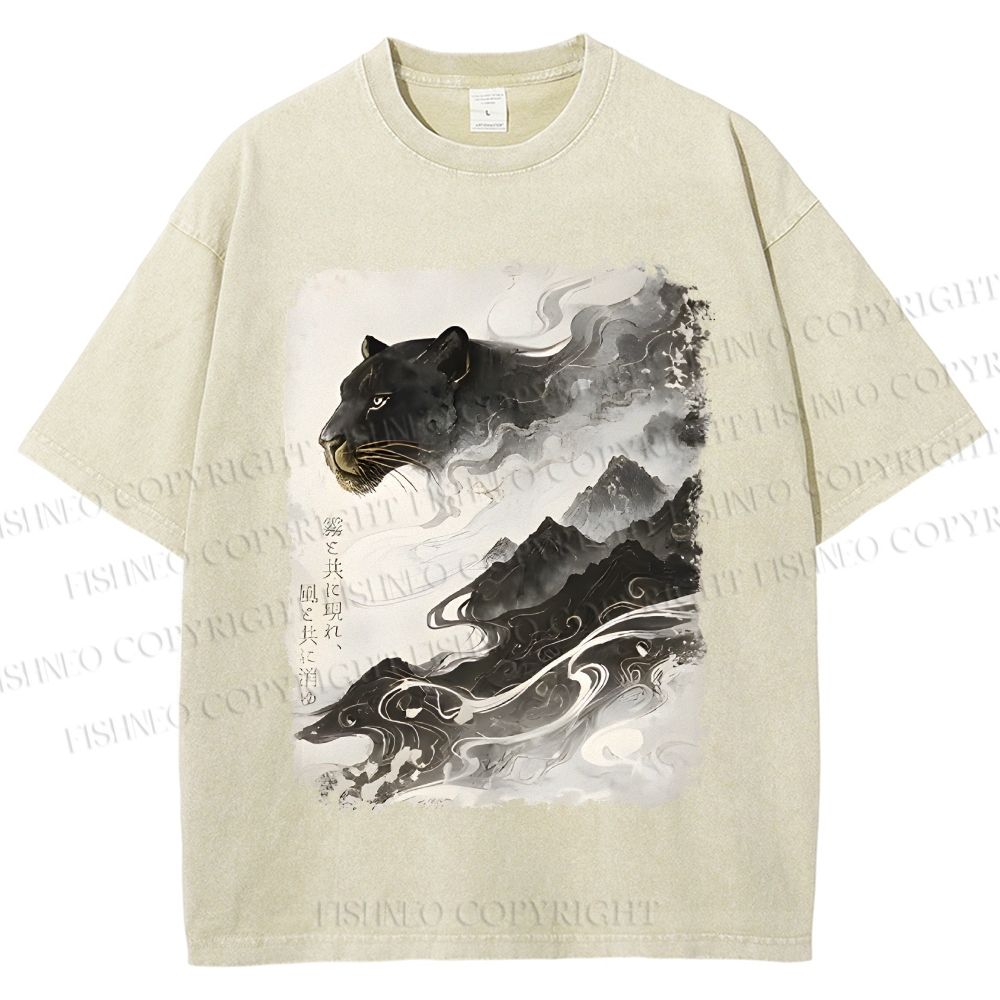 Unisex Vintage Smog Panther Printed Washed Tee