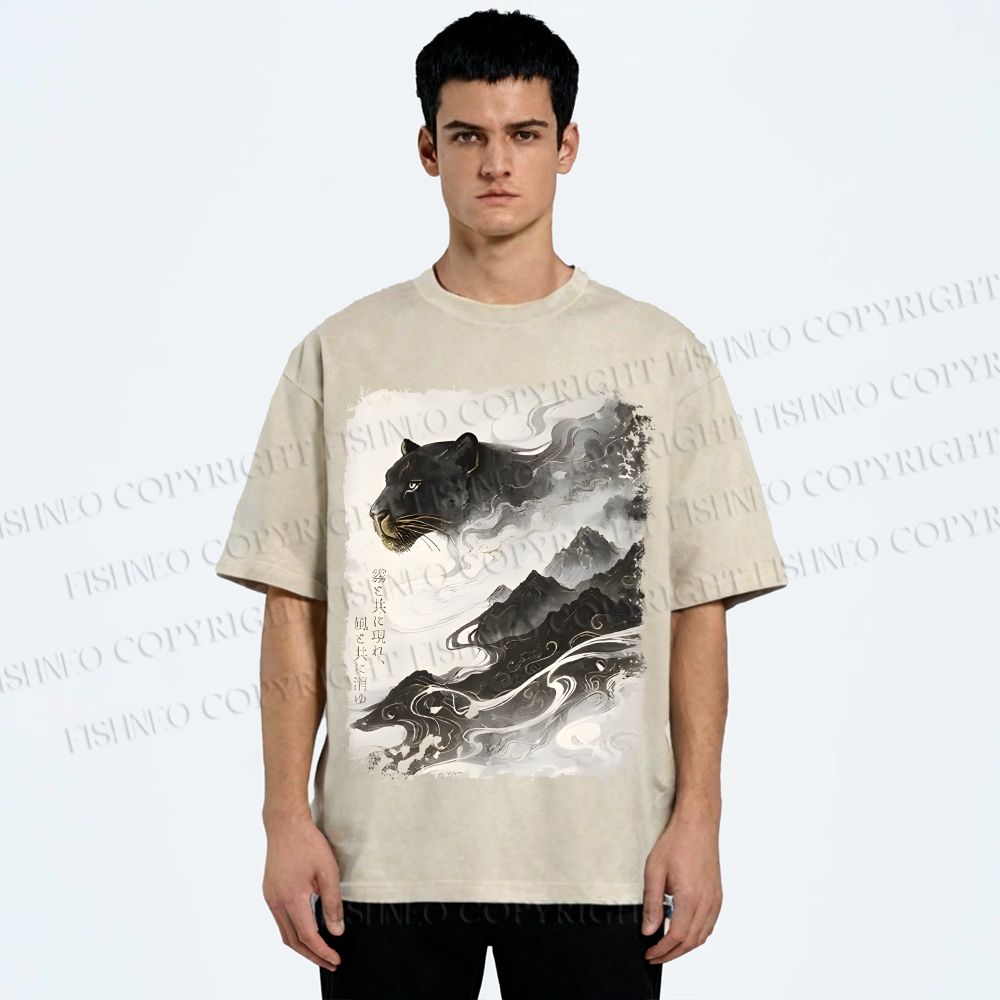 Unisex Vintage Smog Panther Printed Washed Tee