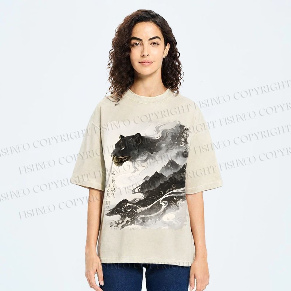 Unisex Vintage Smog Panther Printed Washed Tee