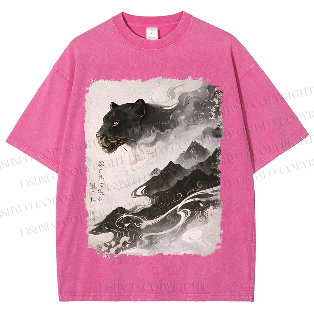 Unisex Vintage Smog Panther Printed Washed Tee