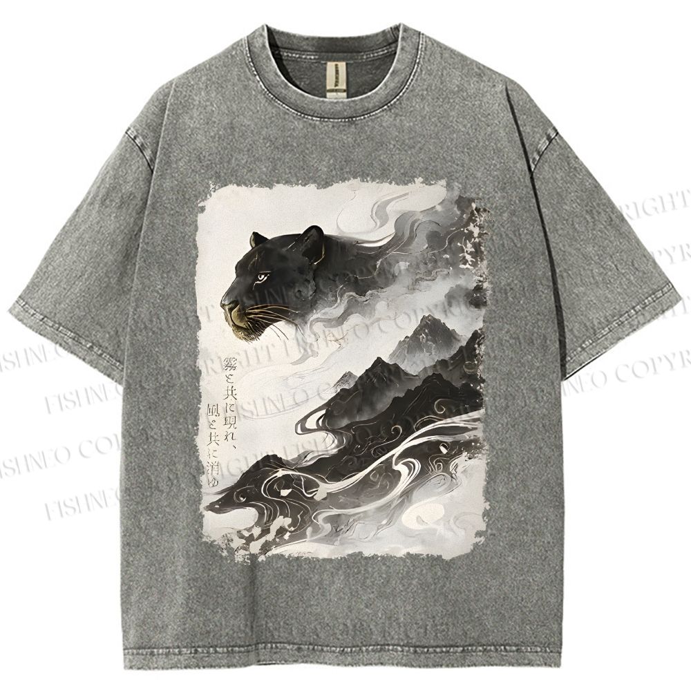 Unisex Vintage Smog Panther Printed Washed Tee