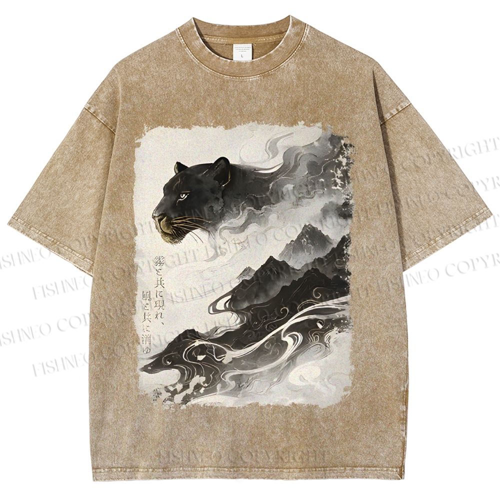 Unisex Vintage Smog Panther Printed Washed Tee