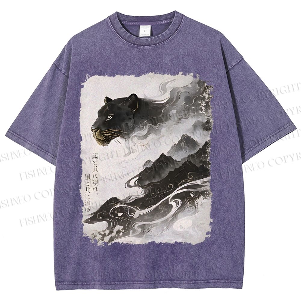 Unisex Vintage Smog Panther Printed Washed Tee