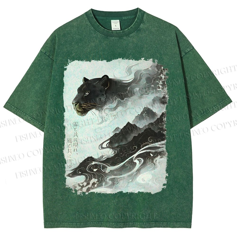 Unisex Vintage Smog Panther Printed Washed Tee