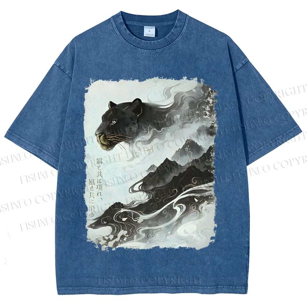 Unisex Vintage Smog Panther Printed Washed Tee