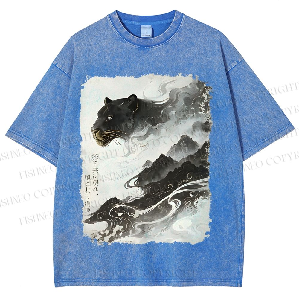 Unisex Vintage Smog Panther Printed Washed Tee