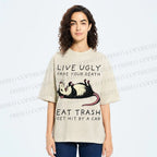 Unisex Live Ugly Eat Trash Rat Printed Washed Tee