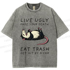 Unisex Live Ugly Eat Trash Rat Printed Washed Tee