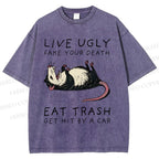 Unisex Live Ugly Eat Trash Rat Printed Washed Tee