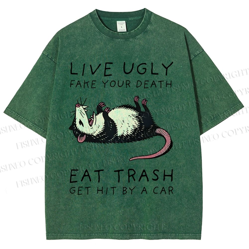 Unisex Live Ugly Eat Trash Rat Printed Washed Tee