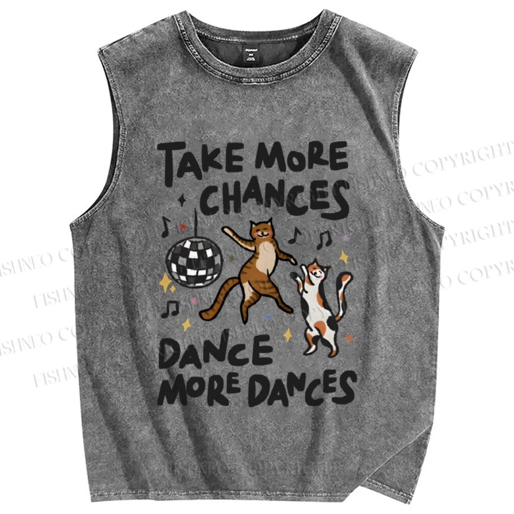 Unisex Take More Changes Dance More Dances Cats Printed Washed Tank Top