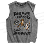 Unisex Take More Changes Dance More Dances Cats Printed Washed Tank Top