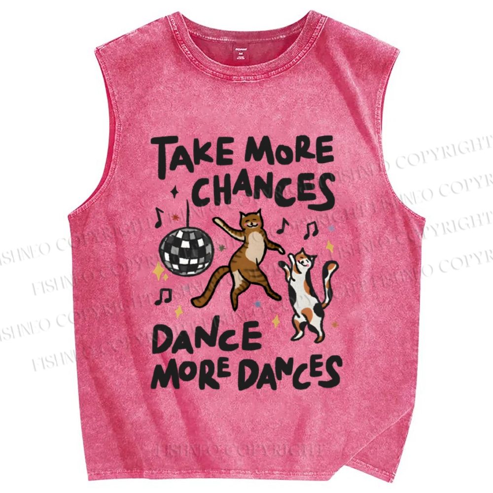 Unisex Take More Changes Dance More Dances Cats Printed Washed Tank Top