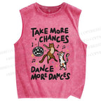 Unisex Take More Changes Dance More Dances Cats Printed Washed Tank Top