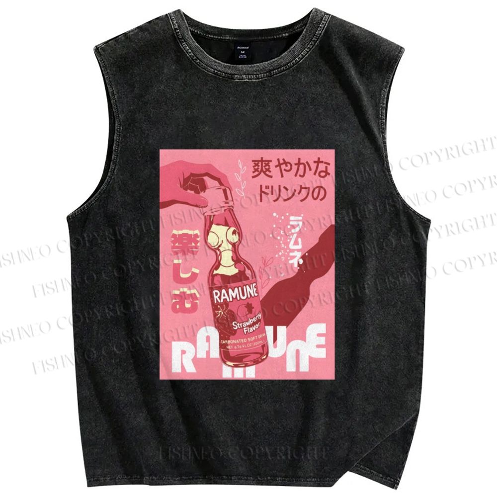 Unisex Ramune Printed Washed Tank Top